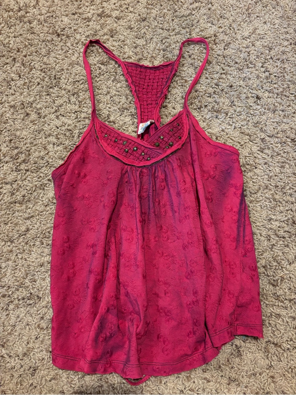 Free People Raspberry Pink Embroidered Racerback Camisole